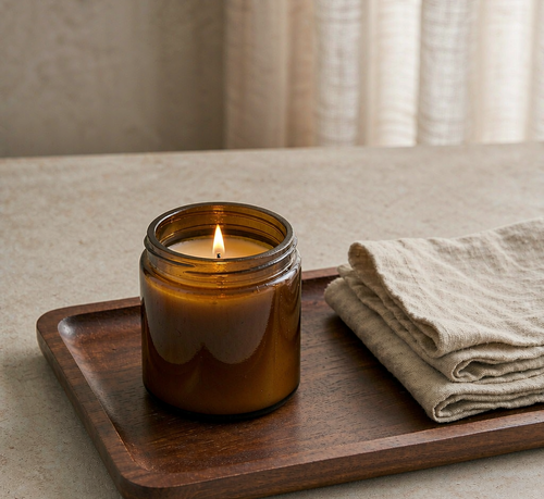 Amber & Cedar Soy Candle · 12 oz - angle