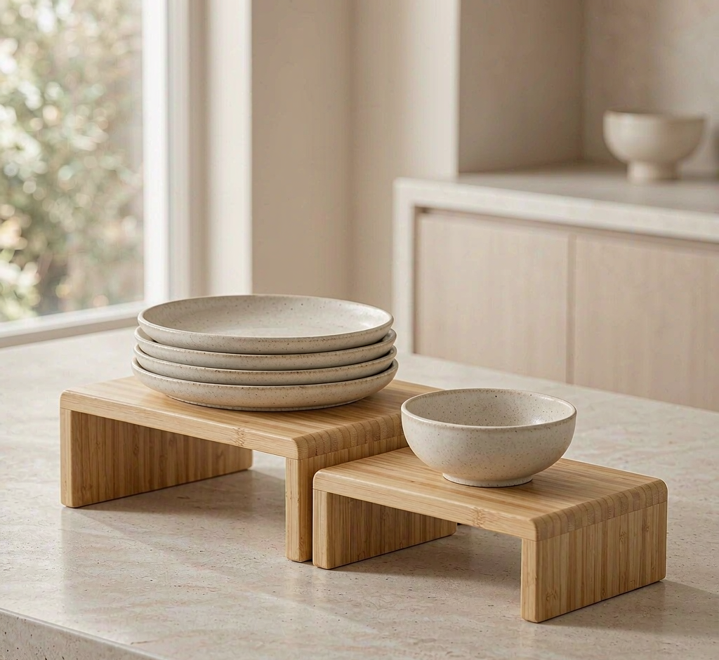 Bamboo Shelf Risers · Set of 2 - angle